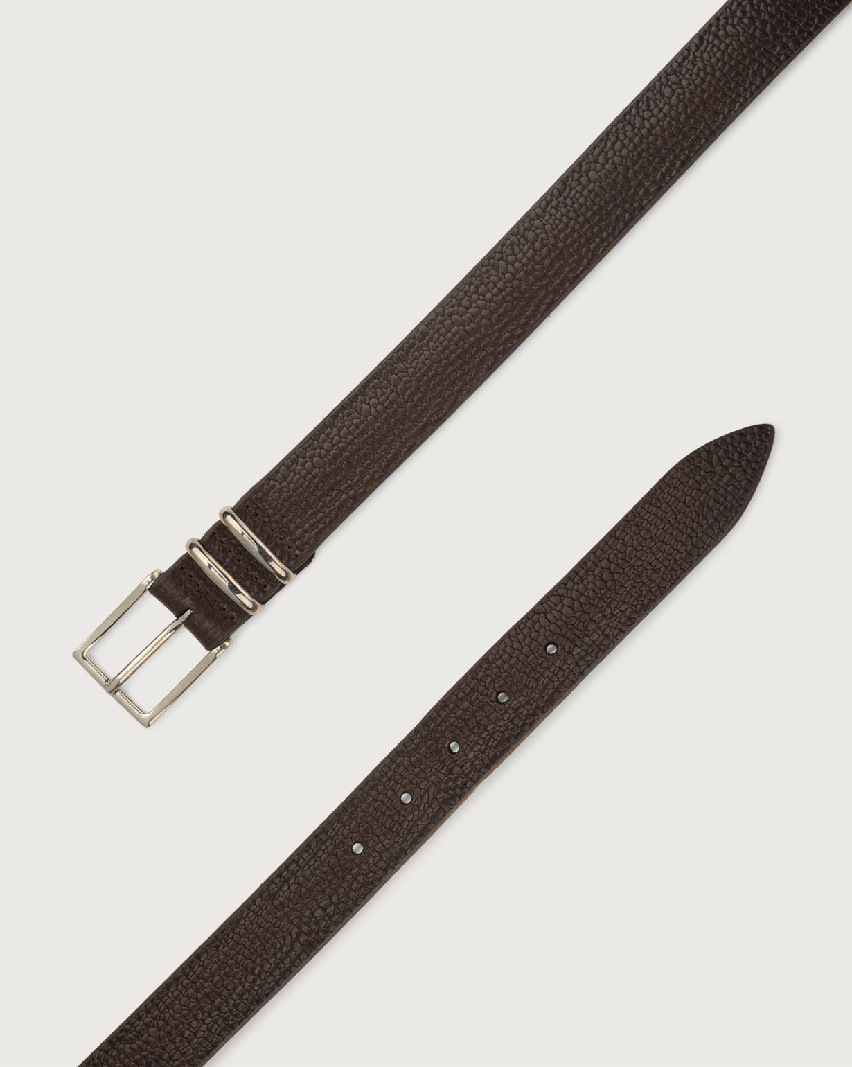 ORCIANI Grit leather belt with double metal loop. , color Brown