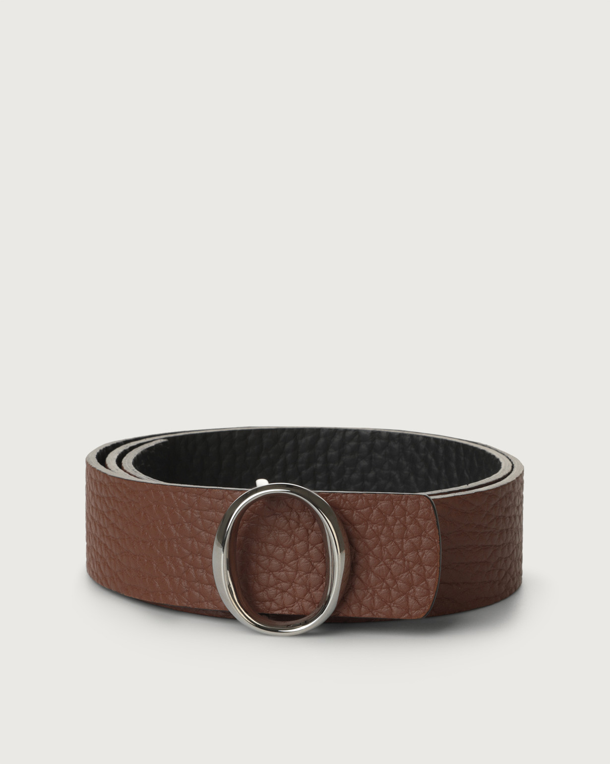ORCIANI Soft Double leather belt. , color Pearl+Tobacco