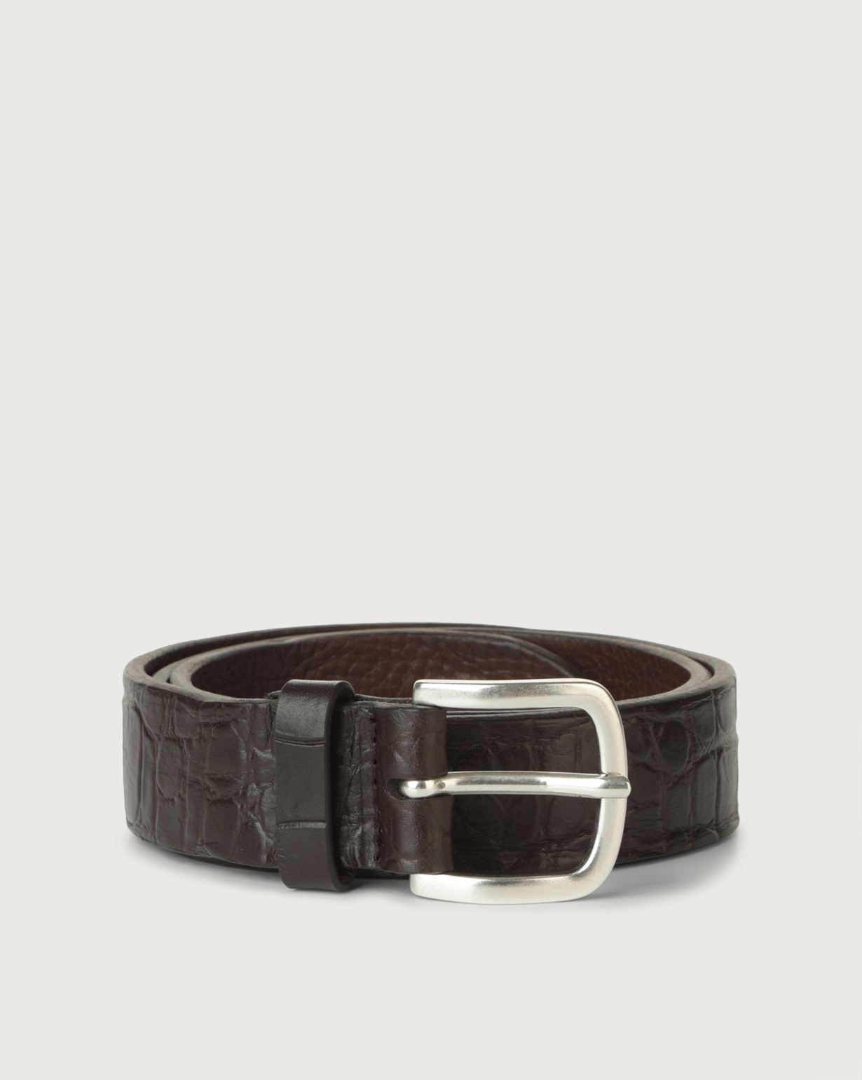 ORCIANI Kenia crocoeffect leather belt. , color Chocolate