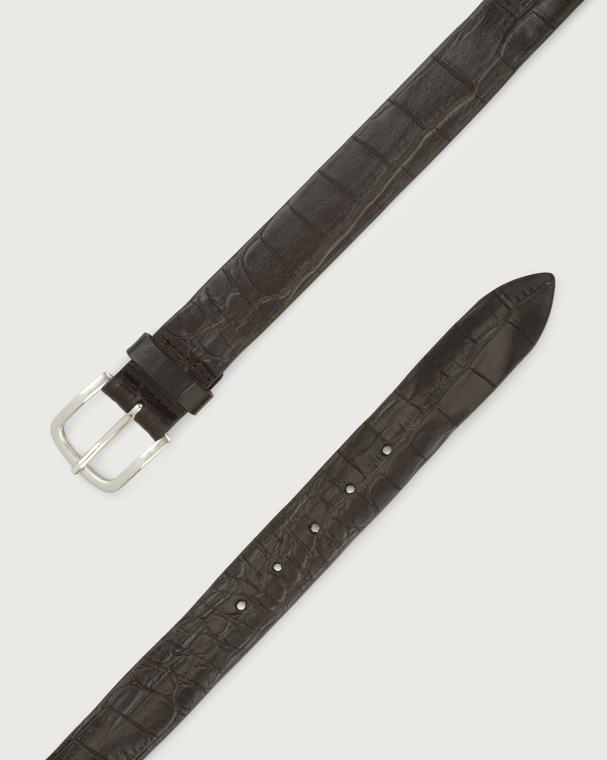 ORCIANI Kenia crocoeffect leather belt. , color Chocolate