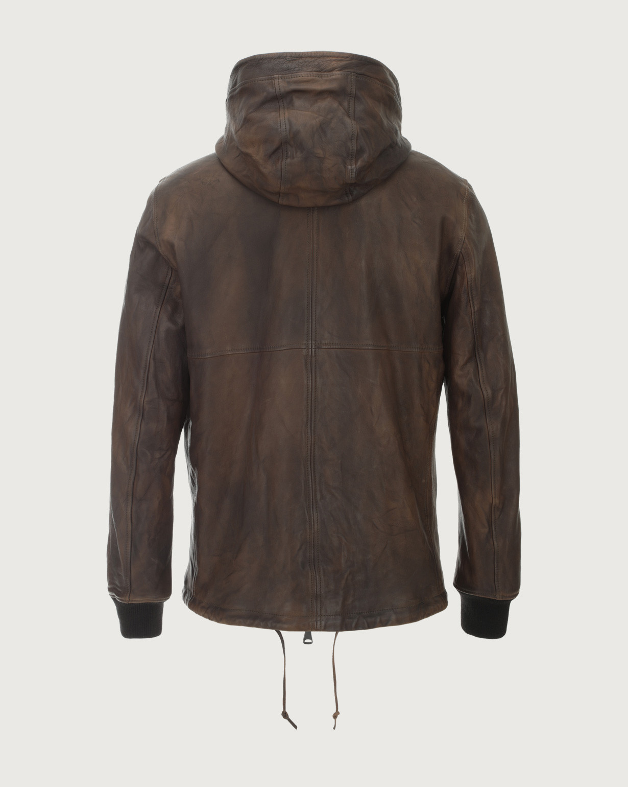 ORCIANI Olded leather jacket with hood. , color Chocolate
