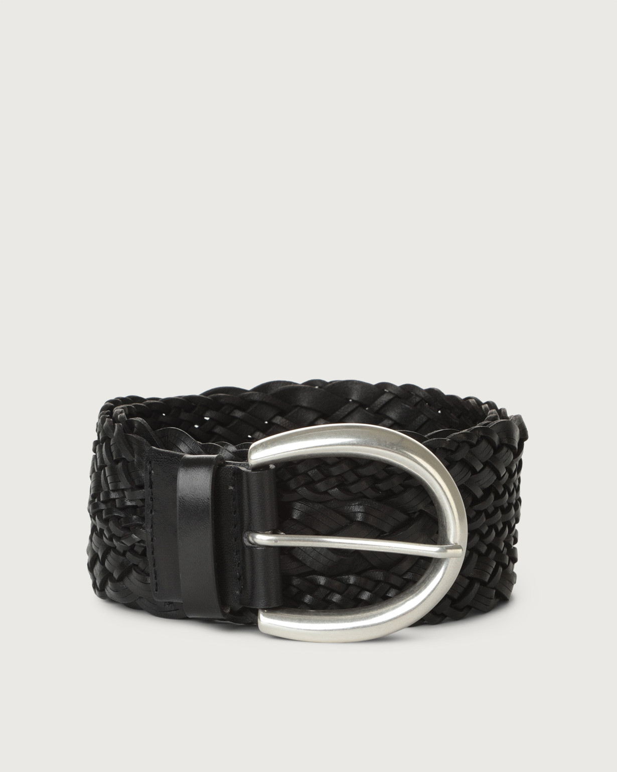 Masculine high-waist braided leather belt