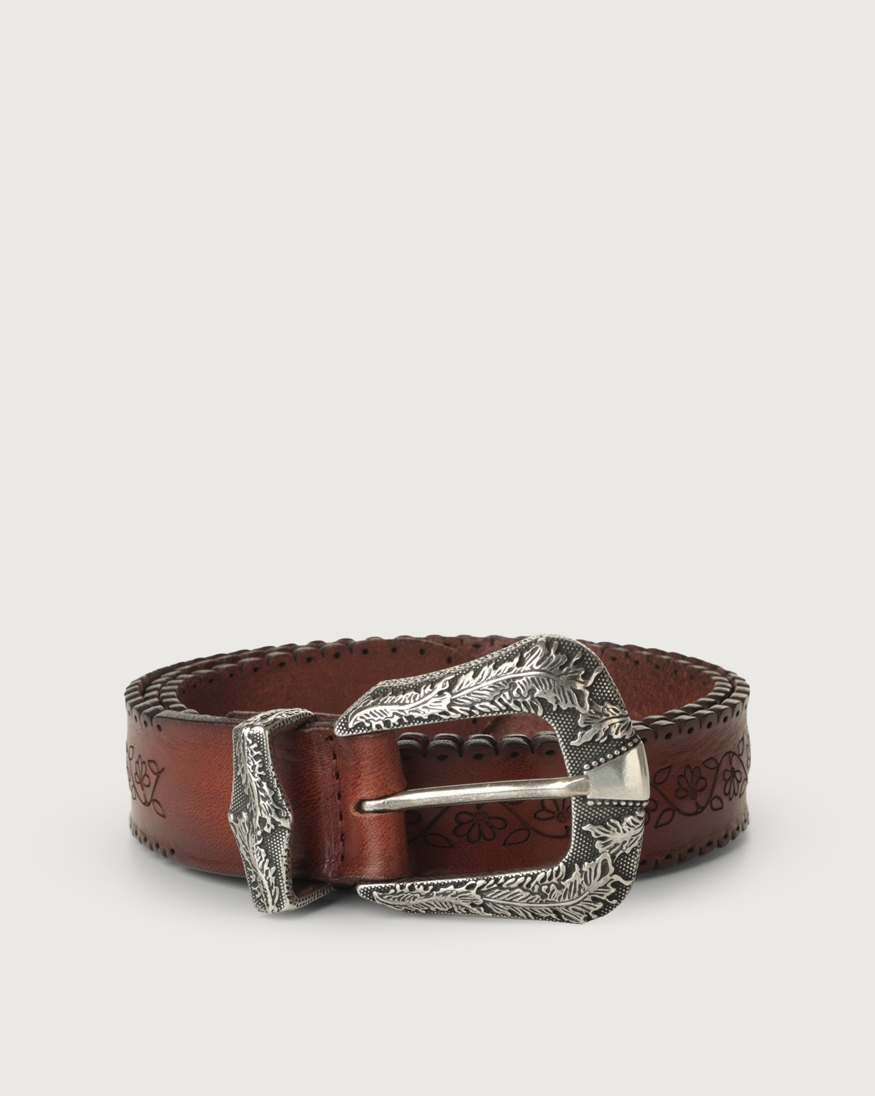 ORCIANI Bull Soft western details leather belt. , color Brown display picture 1