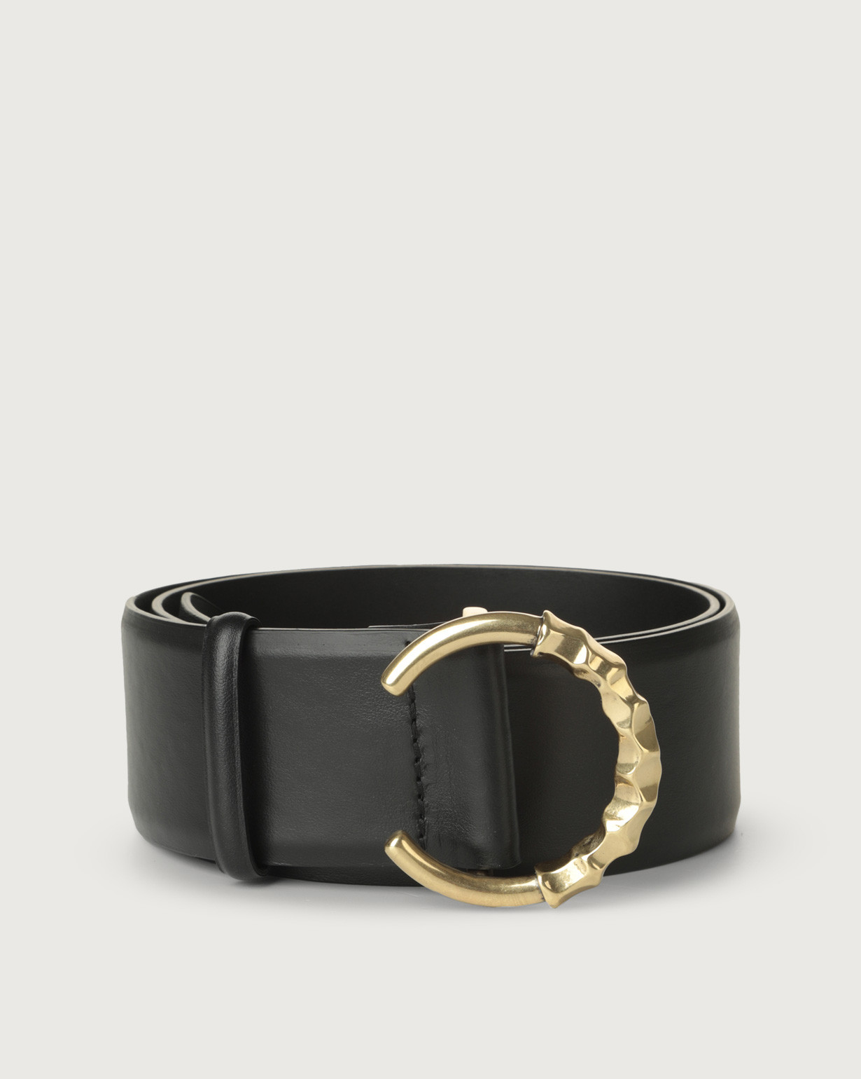 ORCIANI Liberty leather belt with brass round buckle