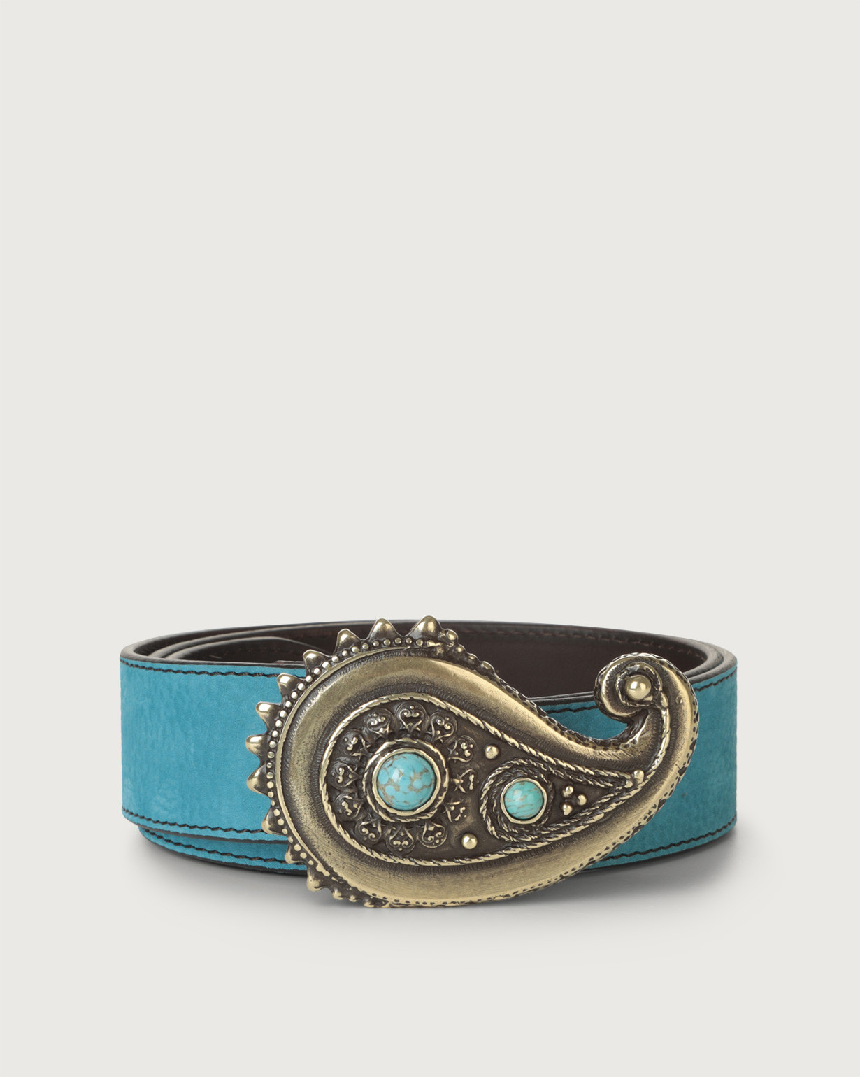 ORCIANI Nabucco nubuck leather belt with cabochon buckle