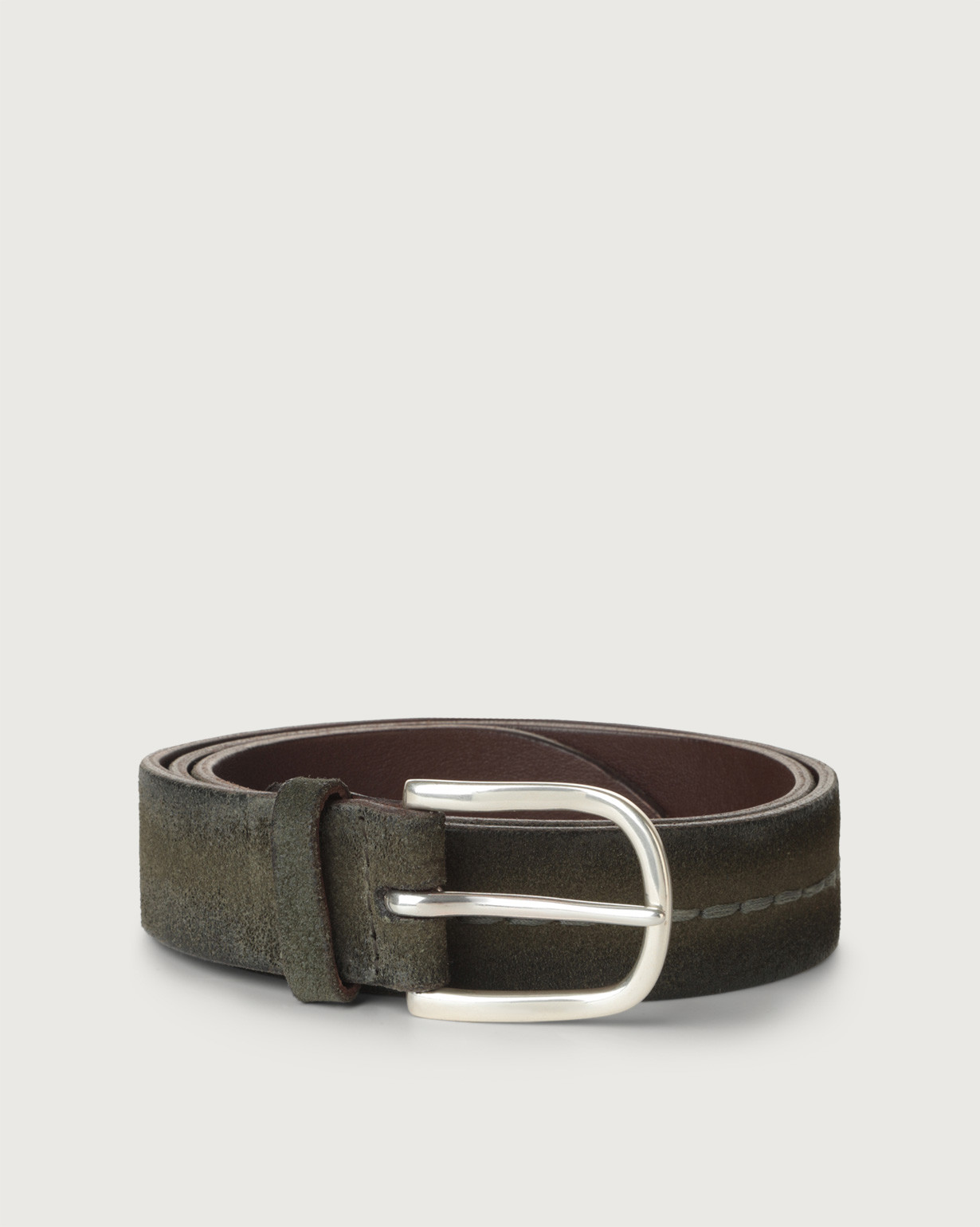 Cloudy suede belt with stitching