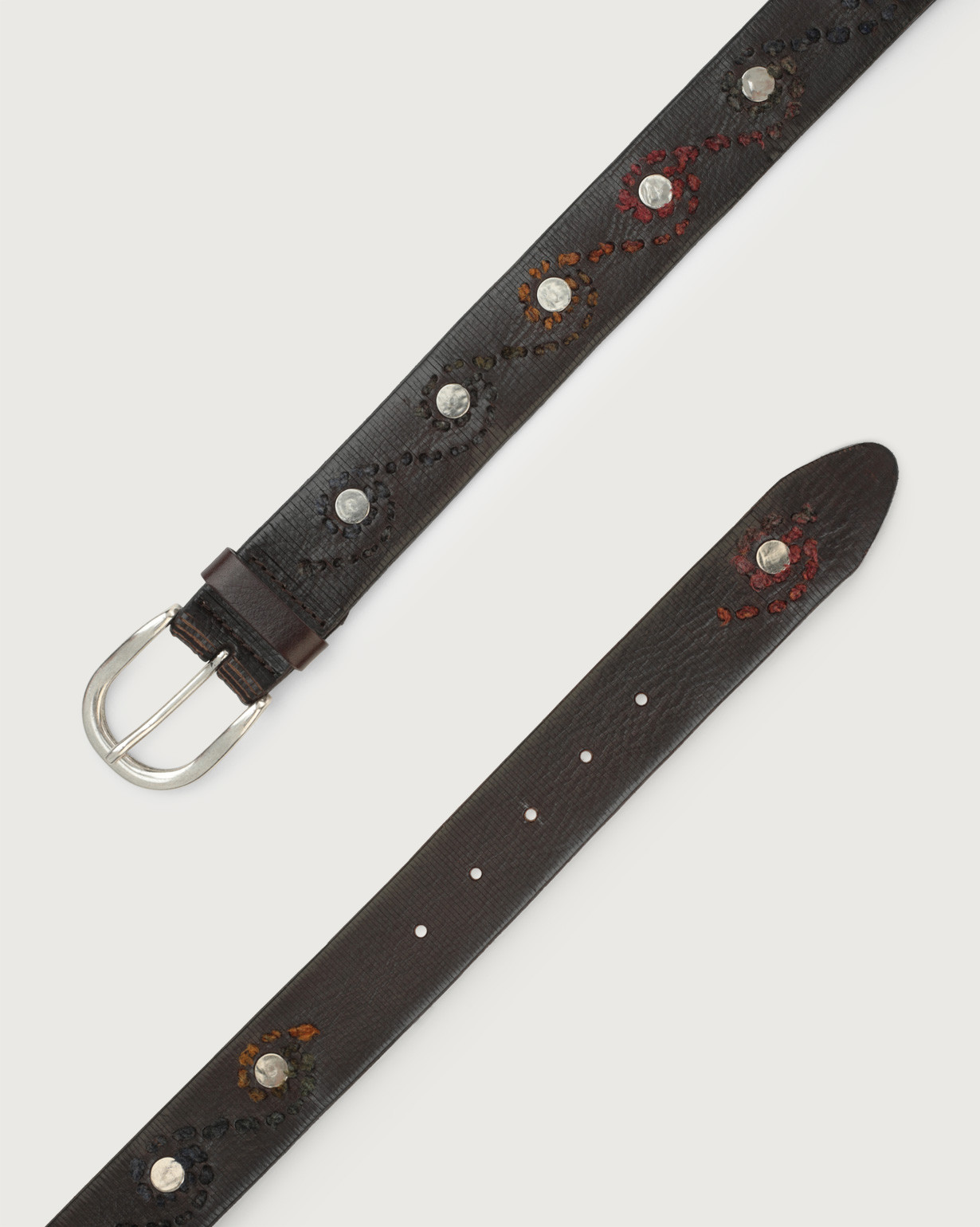 ORCIANI Masculine embroidered leather belt with studs