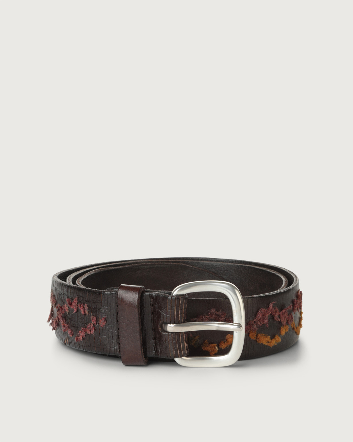 Embroidered top leather belt