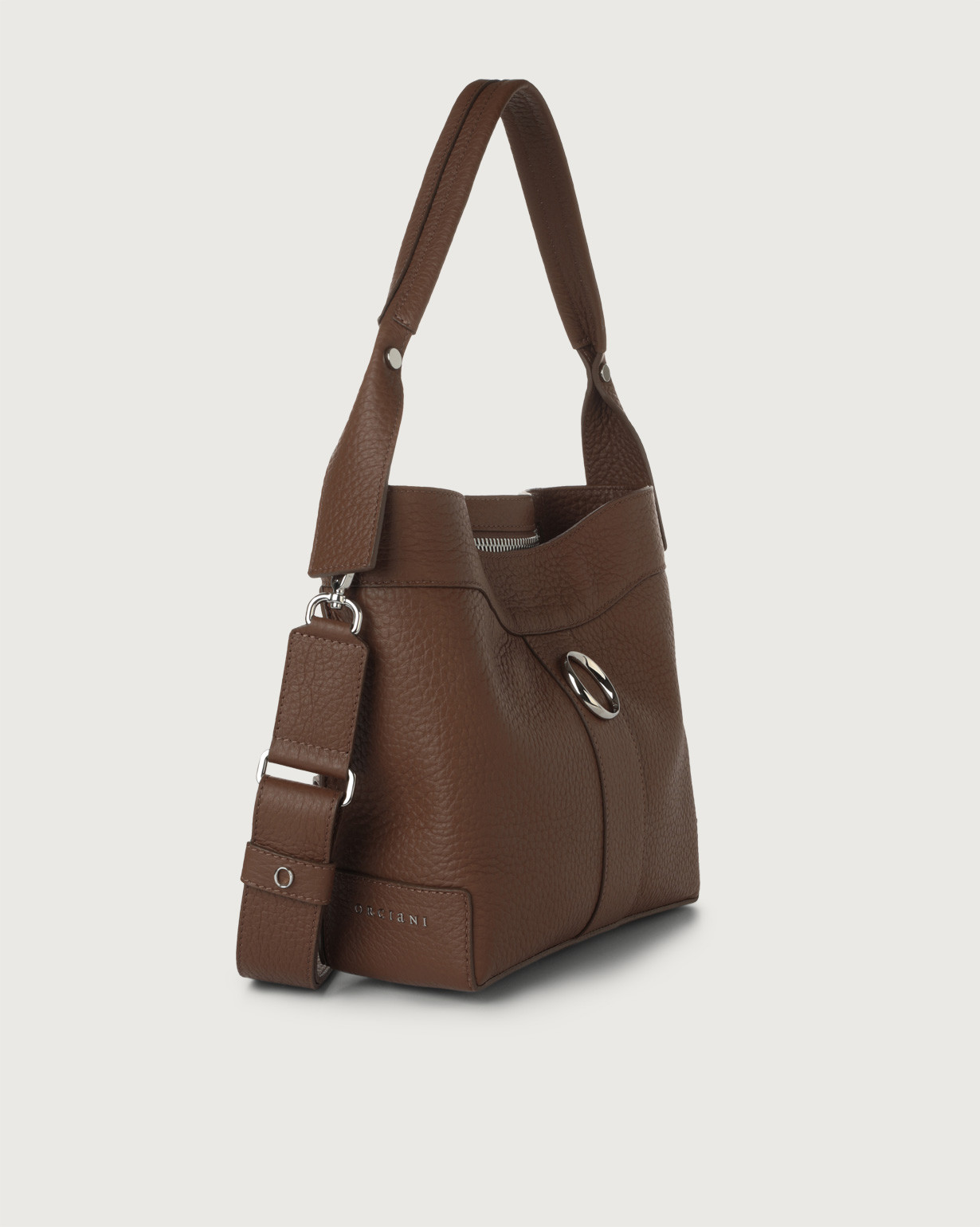ORCIANI Monday Soft leather midi shoulder bag with strap color Cognac