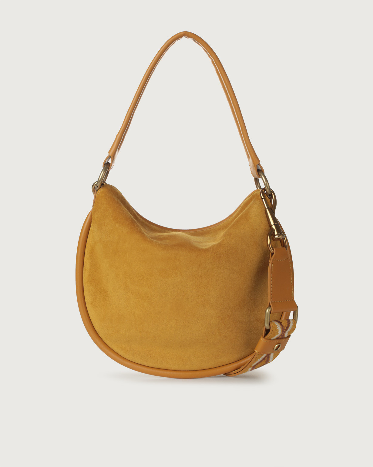 ORCIANI Ping Naif Bold suede leather shoulder bag with strap. color Yellow