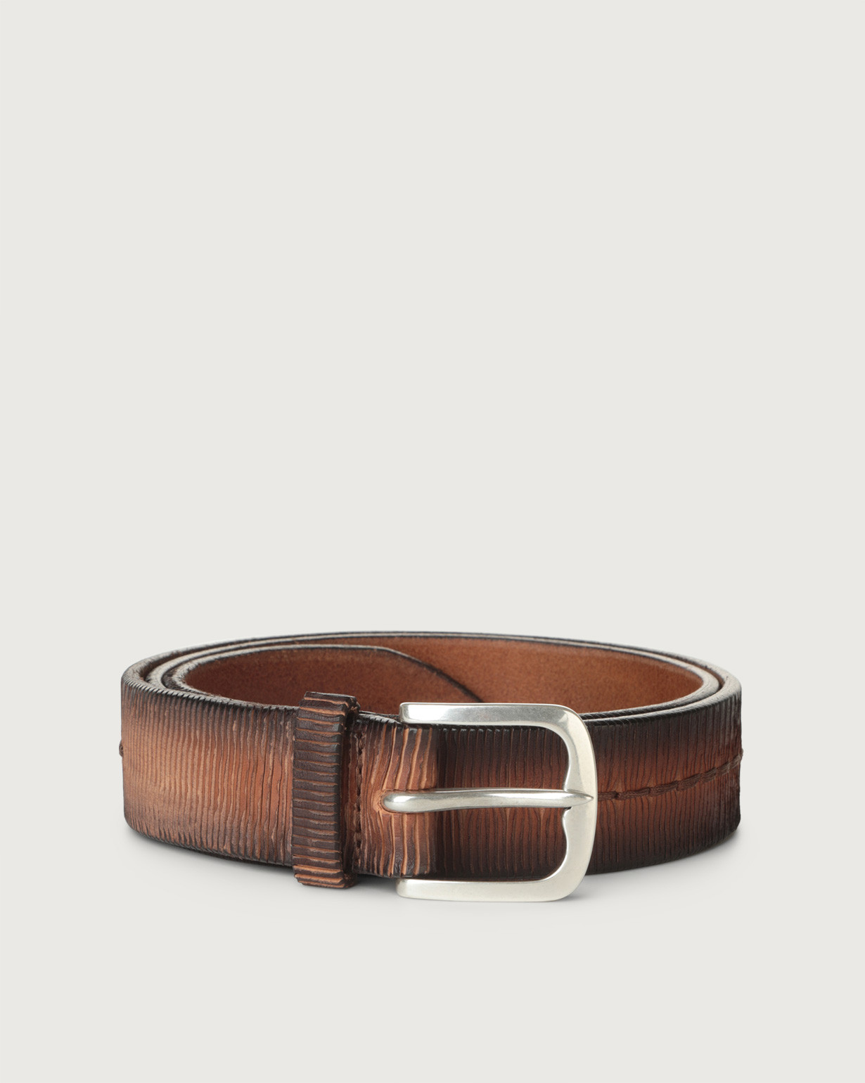 ORCIANI Blade leather belt with stitching 3,5 cm. , color Cognac display picture 2