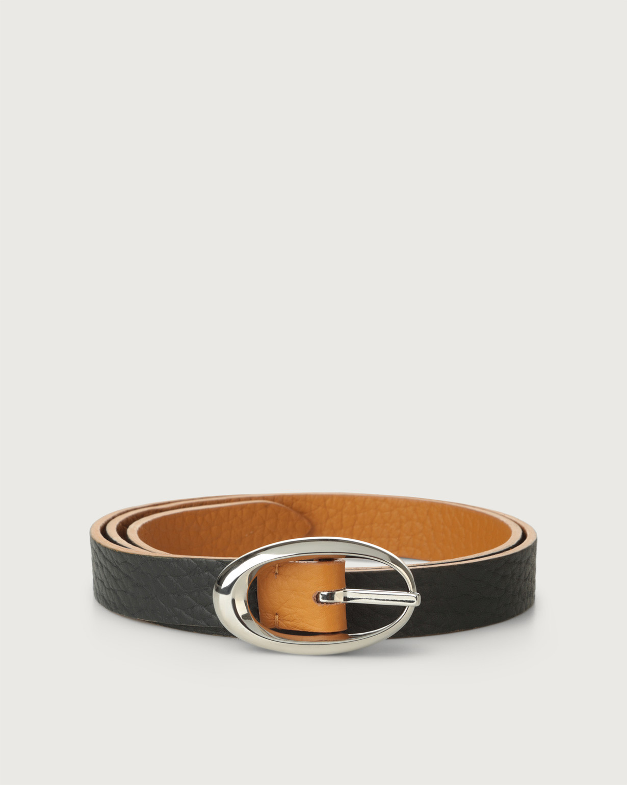 ORCIANI Soft Double leather belt with oval buckle. , color Cognac+