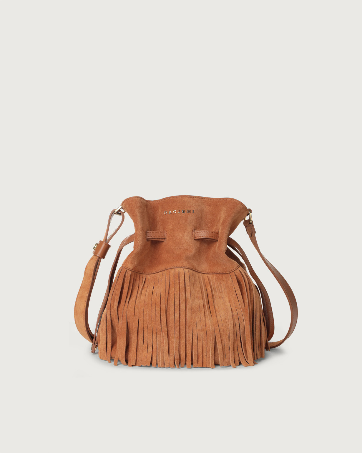 ORCIANI Twist Naif Fringe suede small crossbody bucket bag