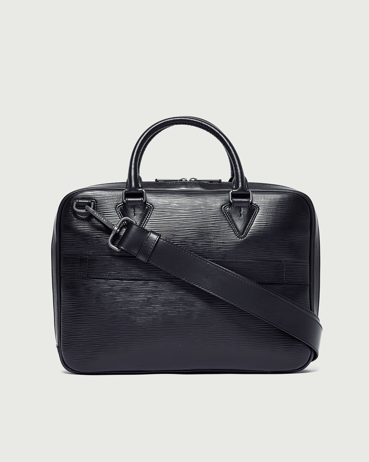 ORCIANI New Prestige extra slim leather business bag. , color black