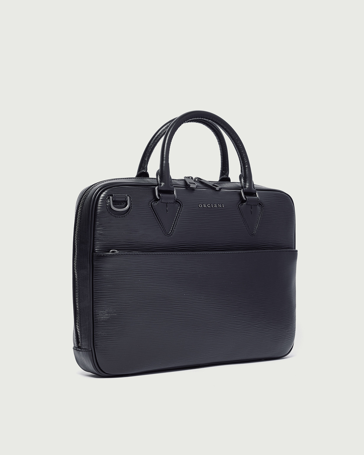 ORCIANI New Prestige extra slim leather business bag. , color black