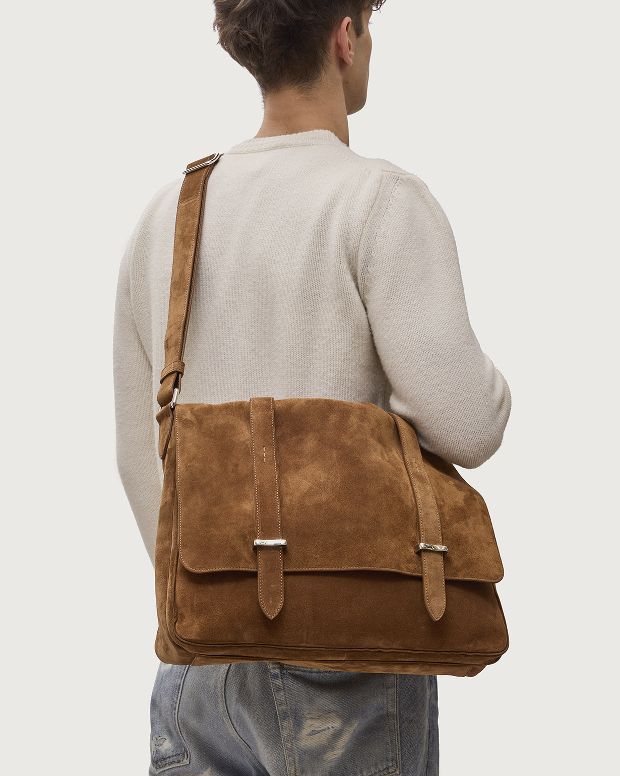 　0728 ORCIANI Jones Peach suede leather duffle bag. , color Brown