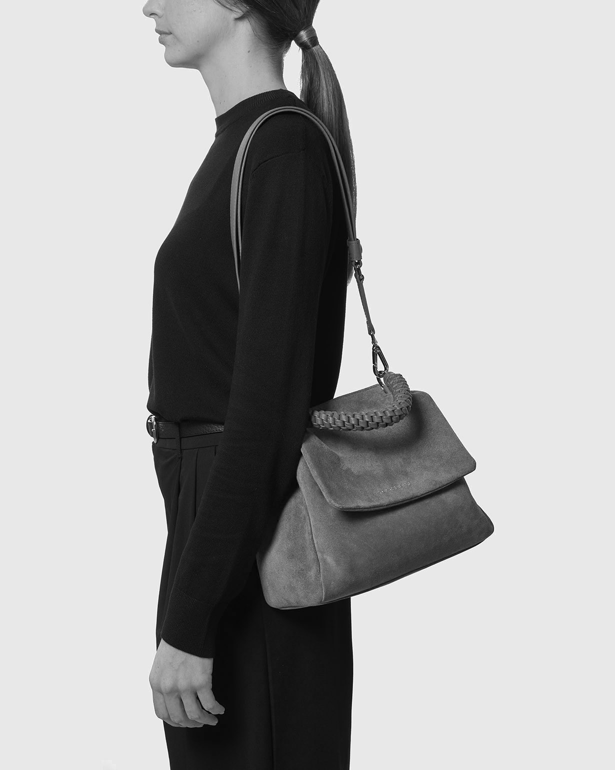 ORCIANI Sveva Peach Small suede leather handbag with strap