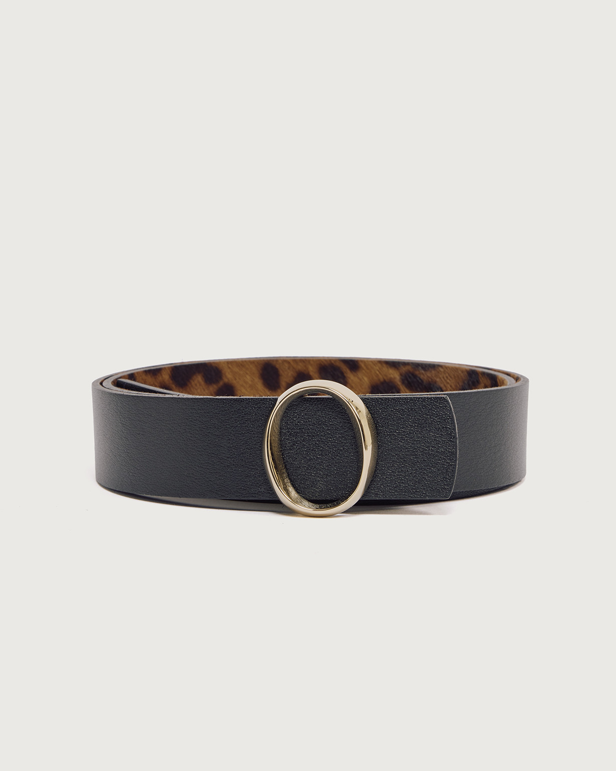 w double belt OVY (smooth leather) ベルト ORCIANI Leo Double leather belt 3,5 cm. , color Leopard