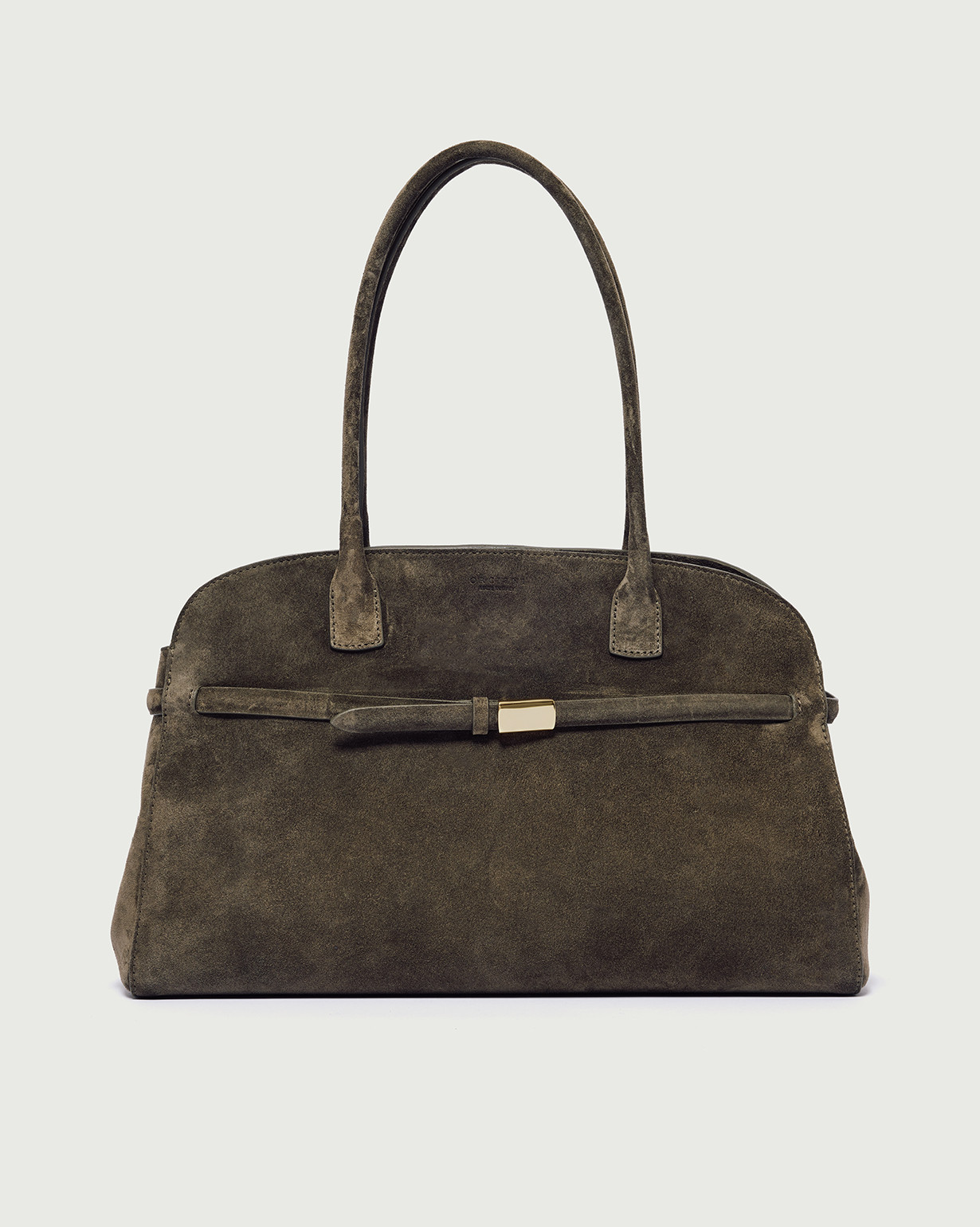 ORCIANI Aura Peach Large suede shoulder bag with strap. , color olive