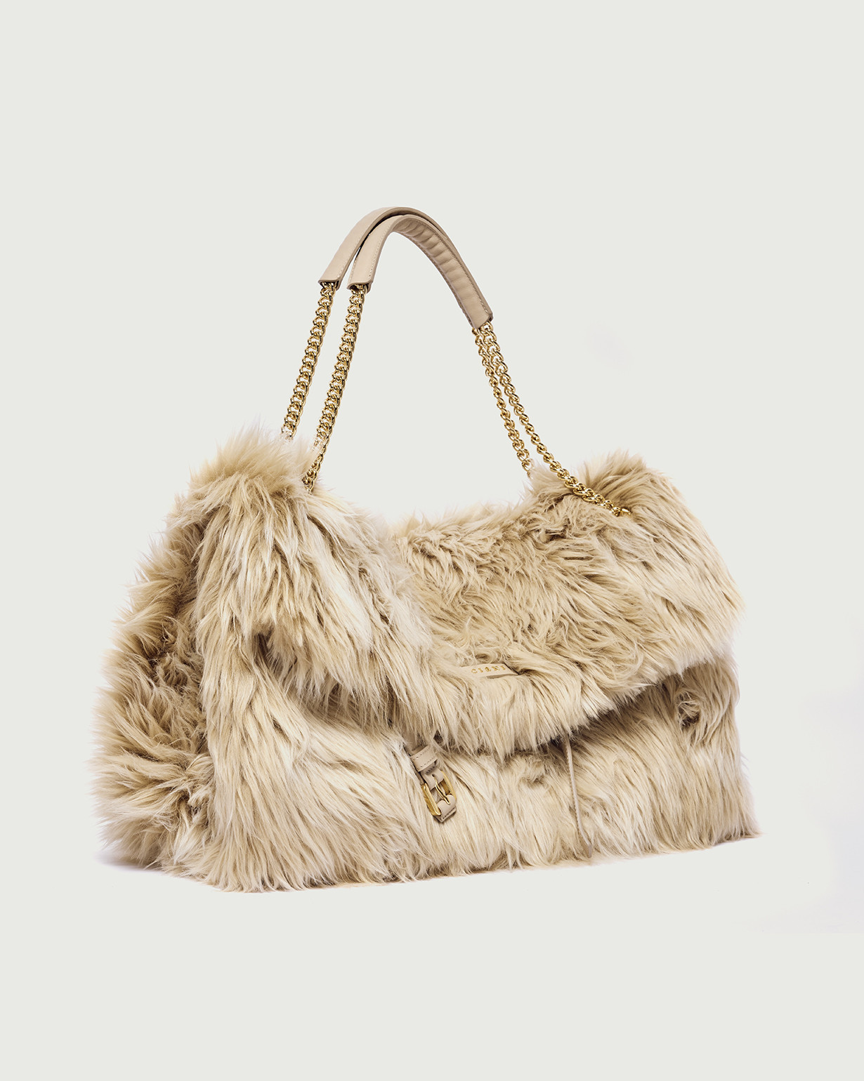 ORCIANI Venus Wolf Large eco-fur shoulder bag. , color beige