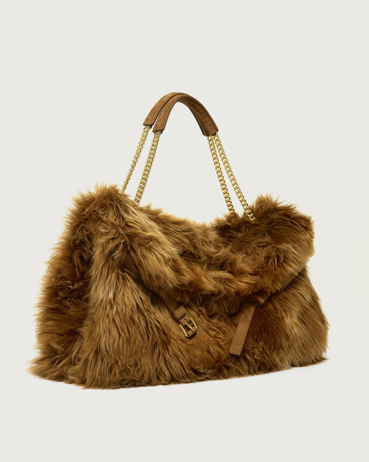 ORCIANI Venus Wolf Large eco-fur shoulder bag. , color Terra di Siena