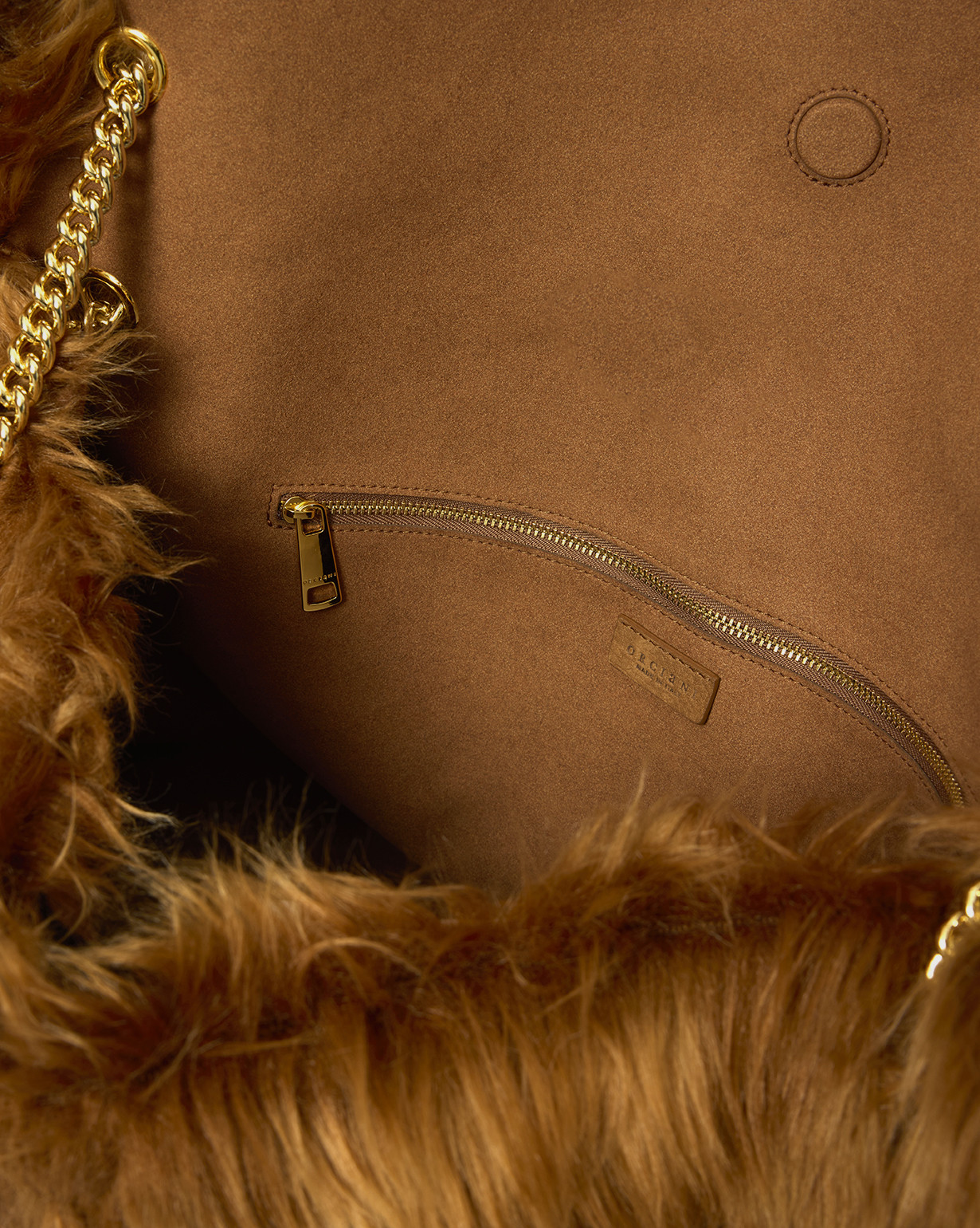 ORCIANI Venus Wolf Large eco-fur shoulder bag. , color Terra di Siena