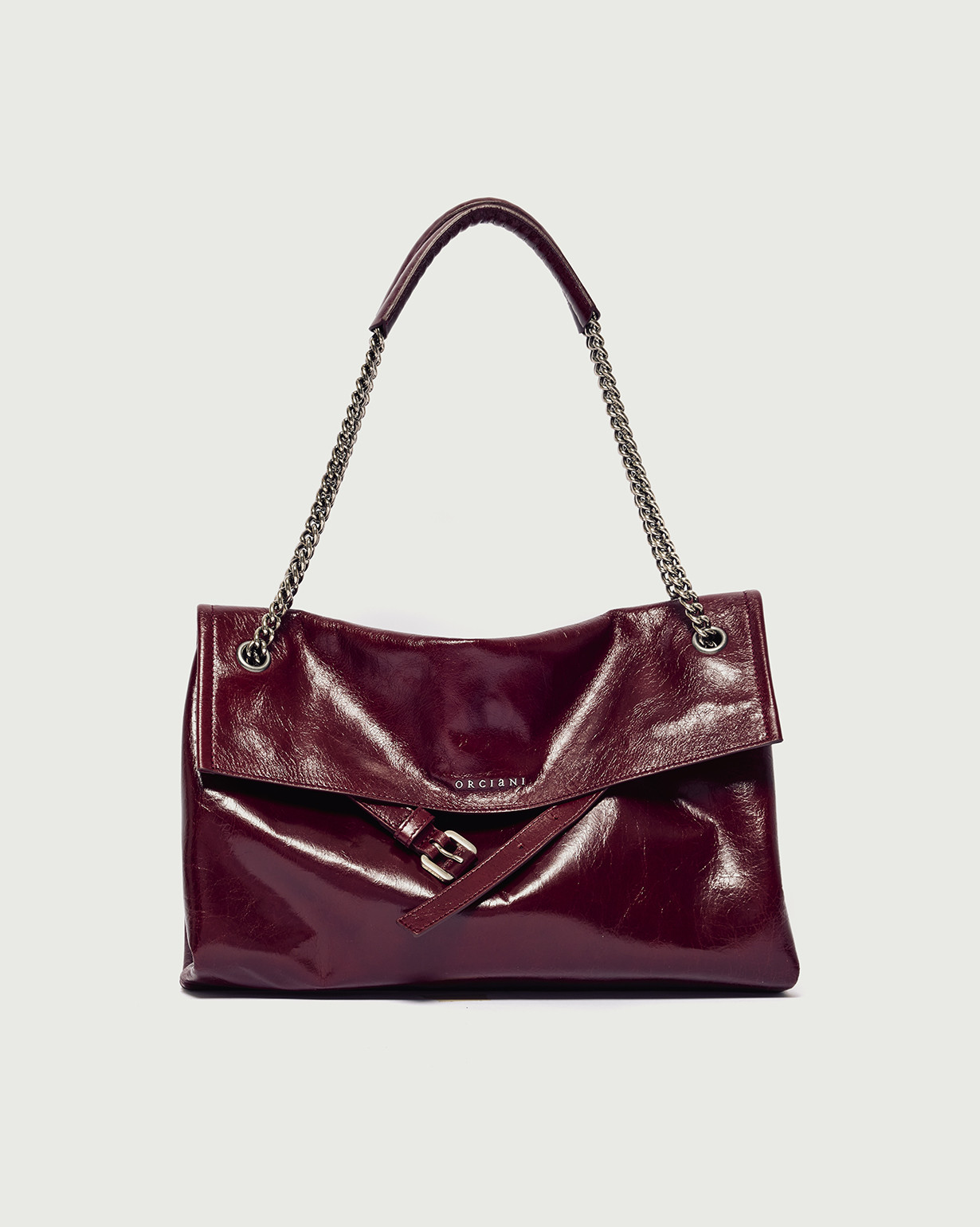 ORCIANI Venus Gotham Midi shiny leather shoulder bag. , color bordeaux