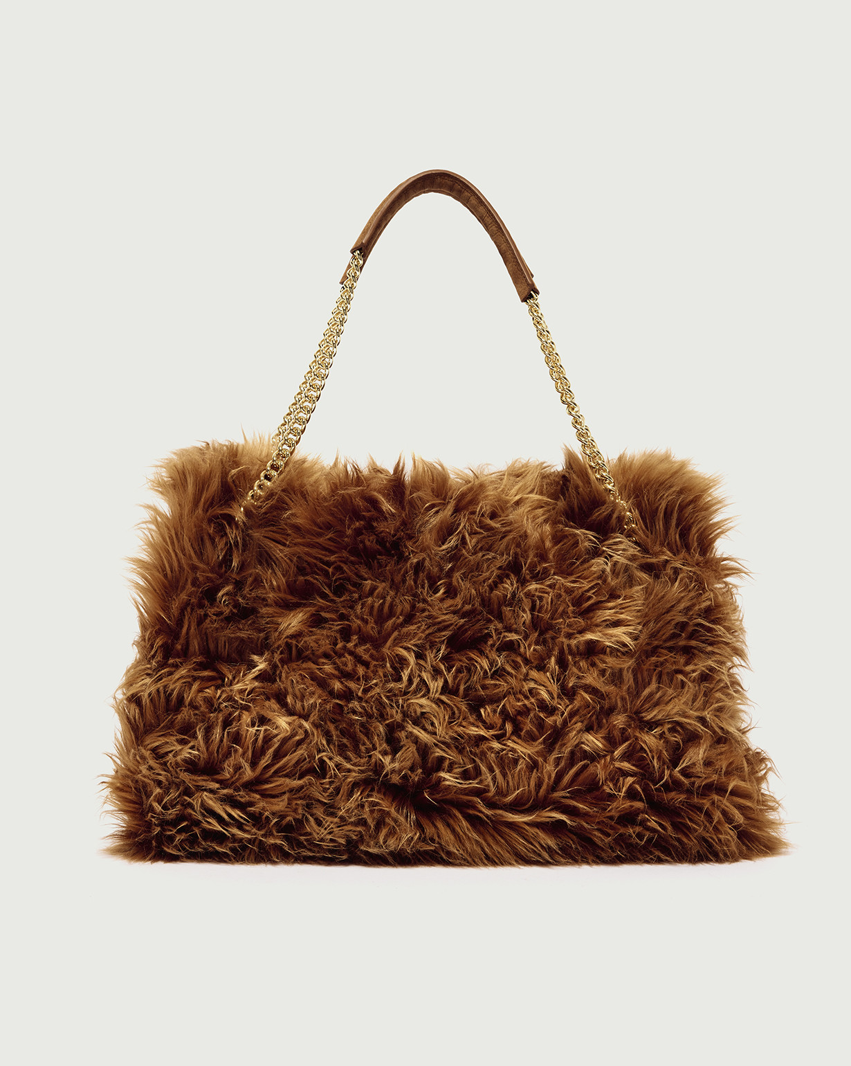 ORCIANI Venus Wolf Midi eco-fur shoulder bag. , color Terra di Siena