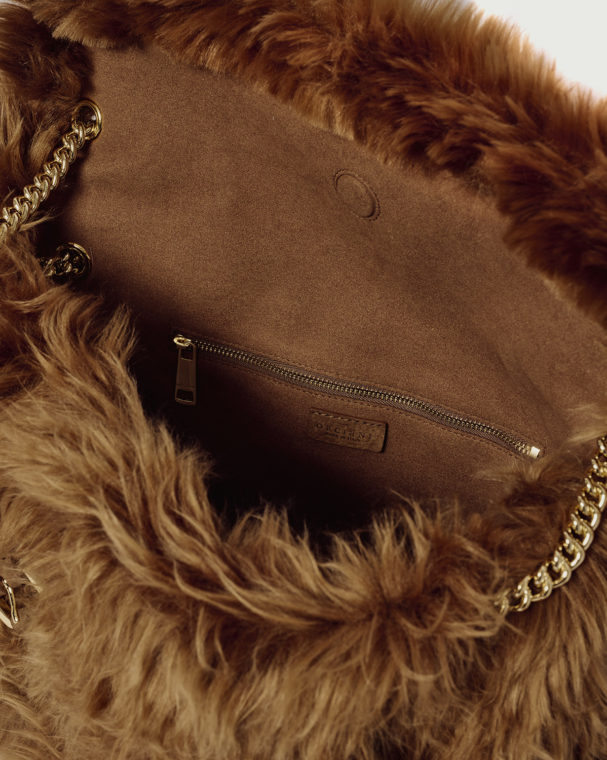 ORCIANI Venus Wolf Midi eco-fur shoulder bag. , color Terra di Siena