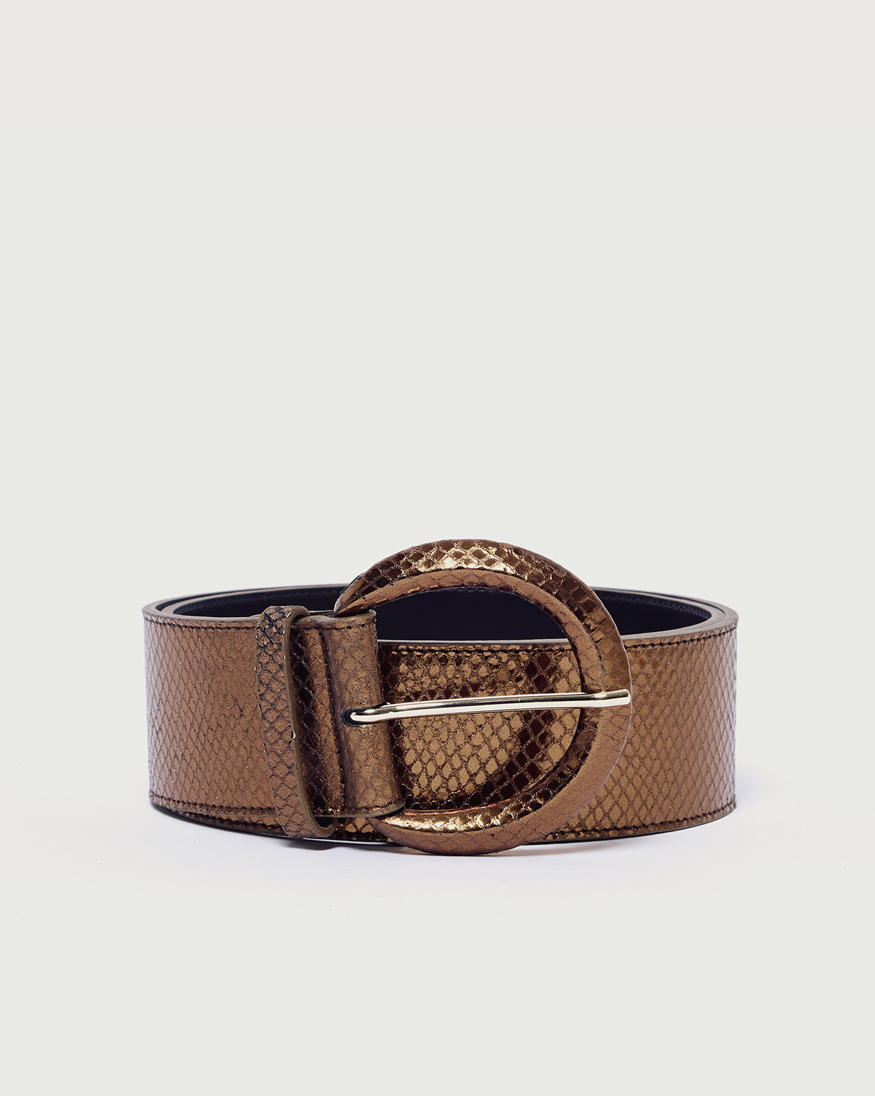ORCIANI Bling covered buckle leather belt 5 cm. , color Bronze