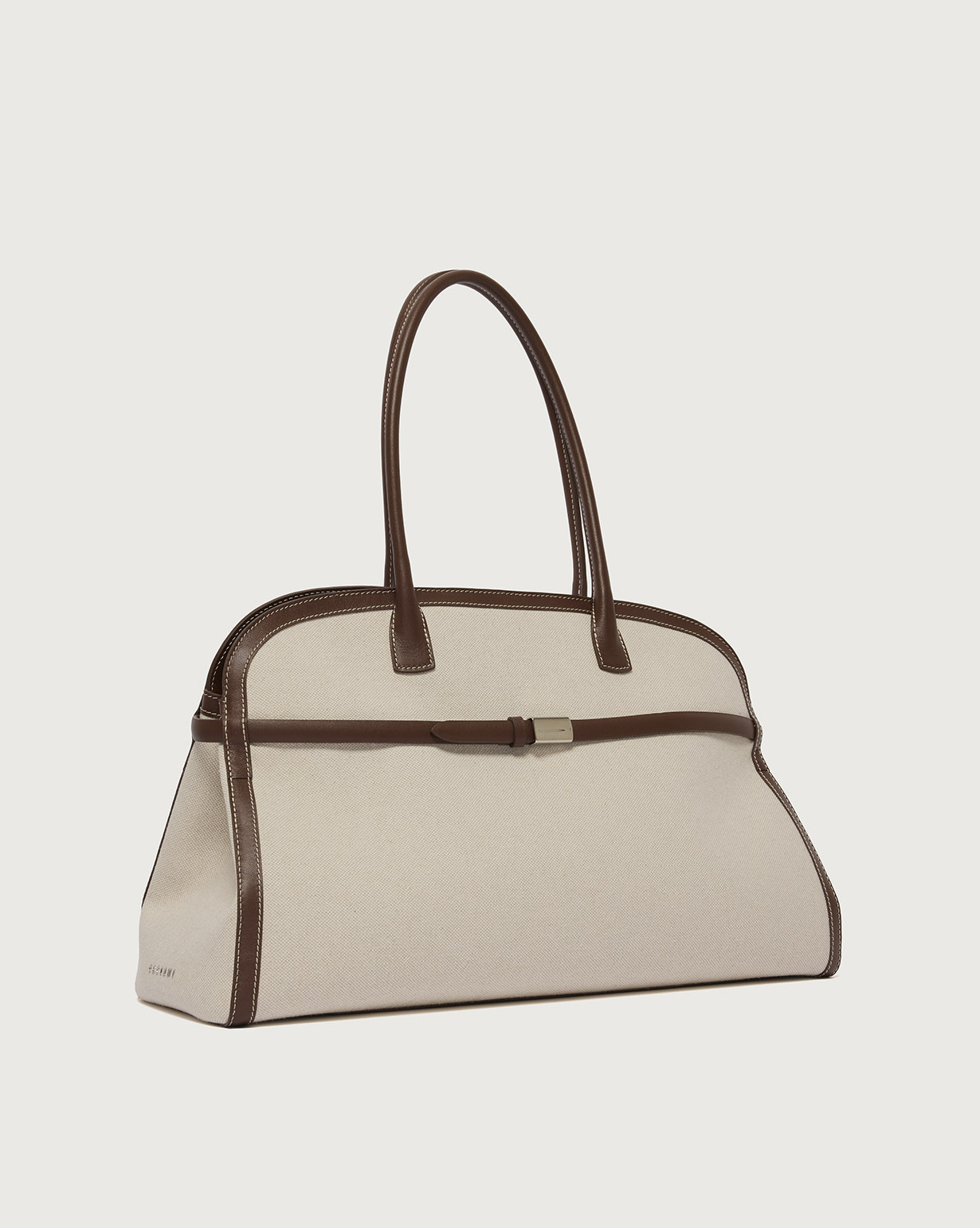 ORCIANI Aura Savana XL canvas and leather shoulder bag with strap
