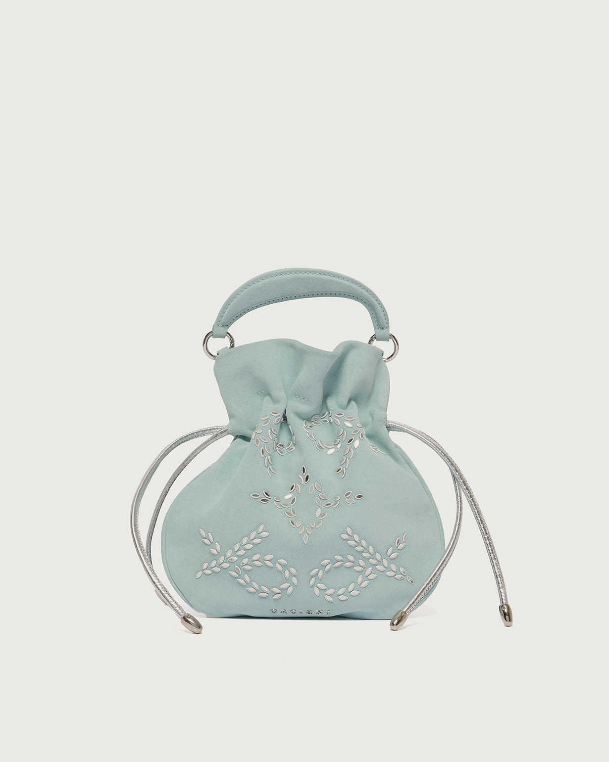 オルディナ ORCIANI Juice Peach Gem suede leather mini bag. , color light green