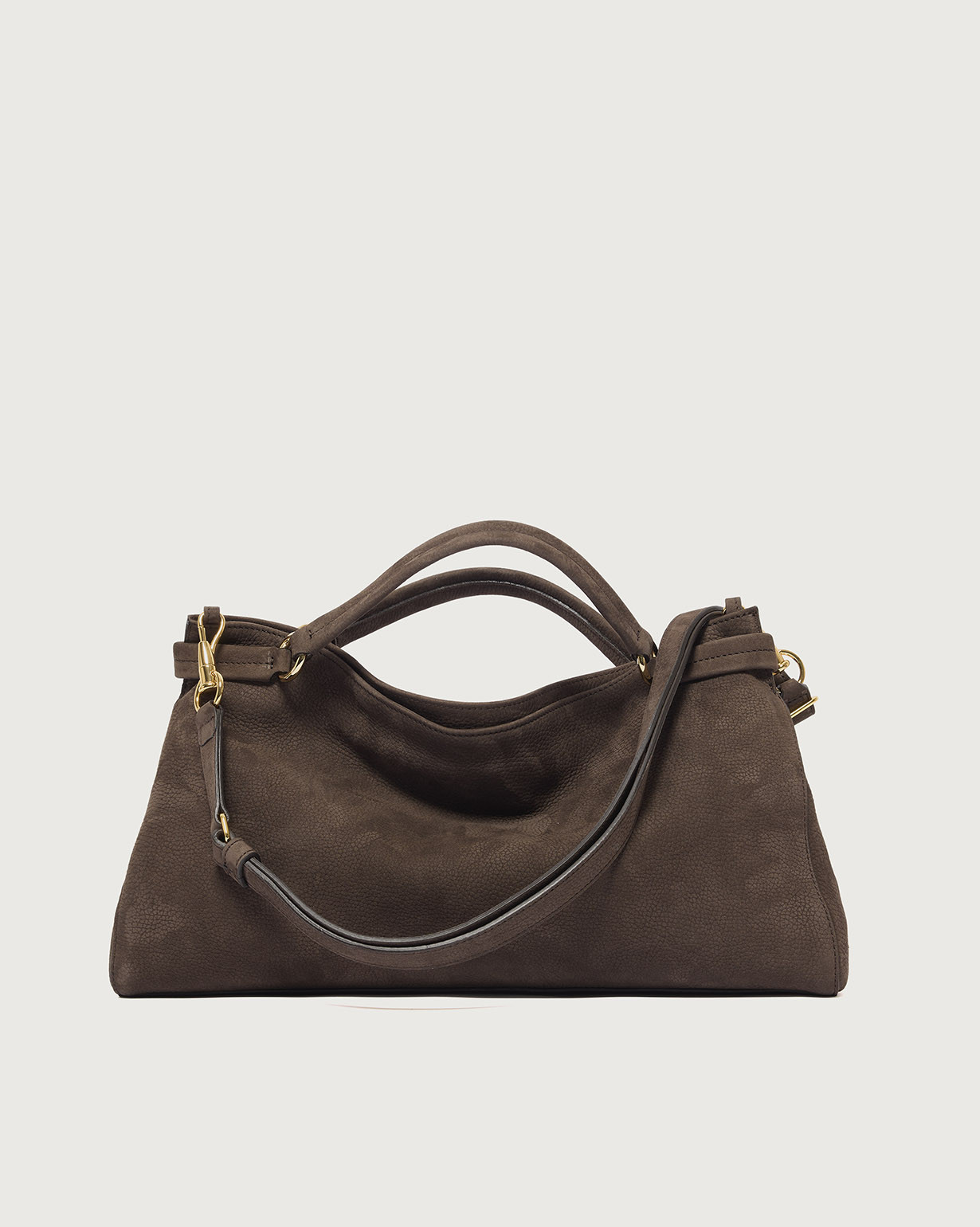 ORCIANI Virgo Nabucco Midi nubuck leather handbag. , color Chocolate