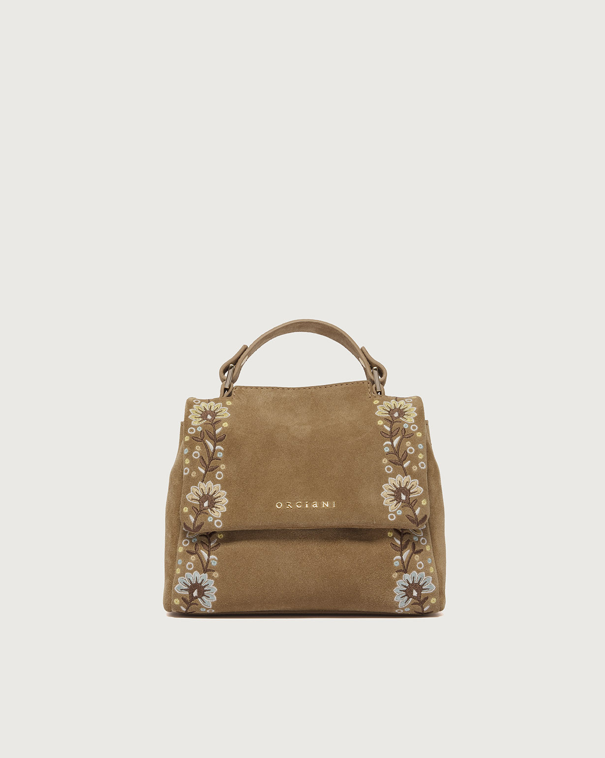 ORCIANI Sveva Peach Flowers Mini suede leather handbag with