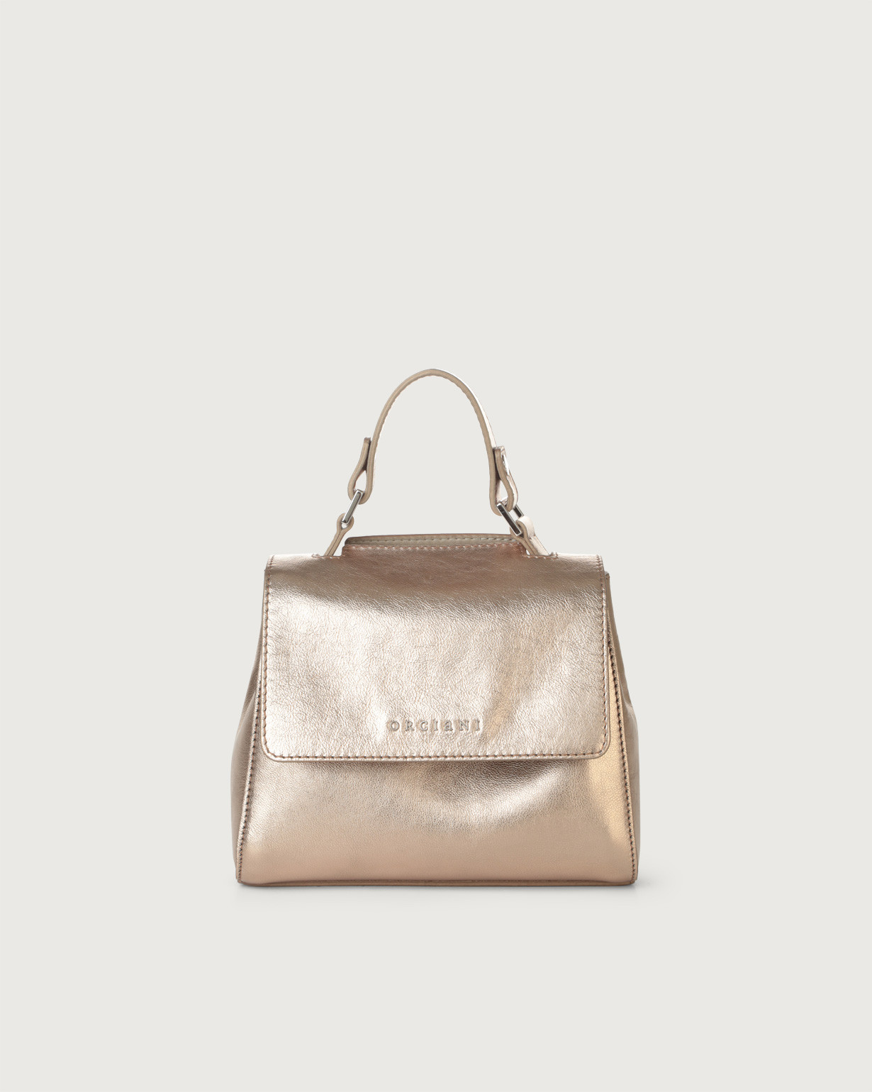 ORCIANI Sveva Mini Pepita leather handbag with shoulder strap. color bronze