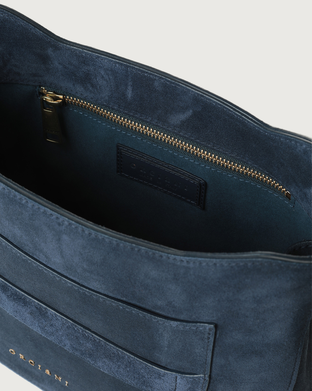 ORCIANI Dama Naif suede leather crossbody bag color Blue