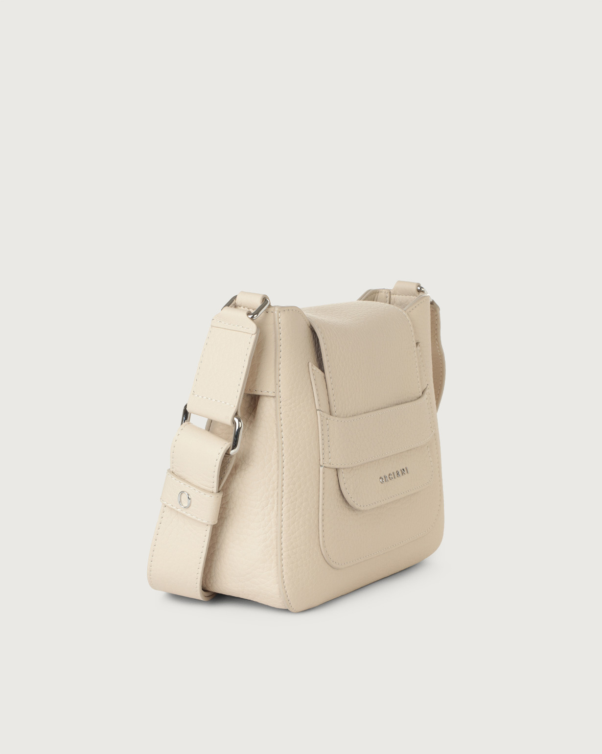 ORCIANI Dama Soft Midi leather bag with shoulder strap. color Ivory