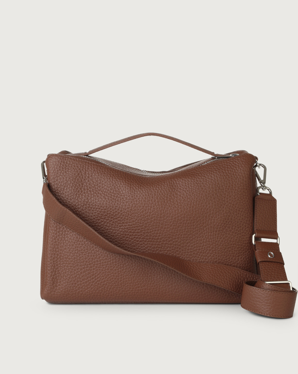 ORCIANI Boxy Soft Leather Satchel Bag with Shoulder Strap. , color Cognac