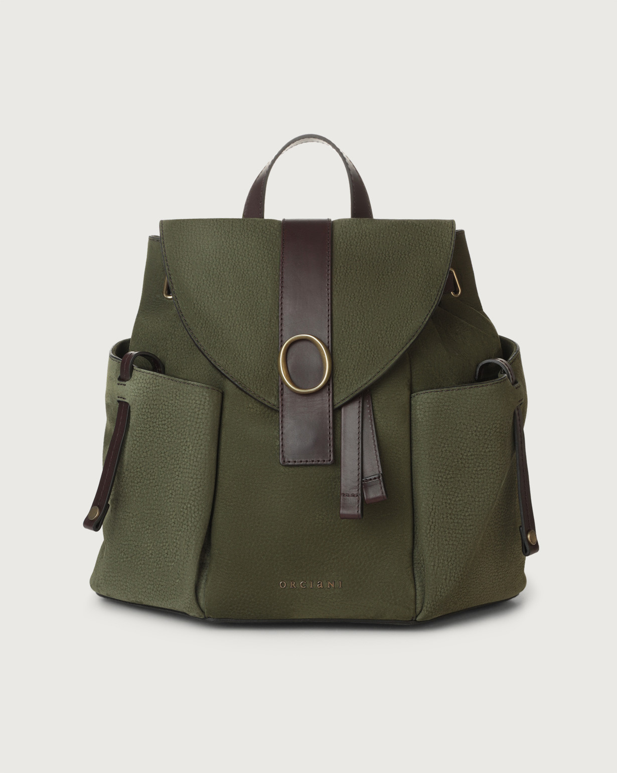 ORCIANI Rebel Nabucco nubuck leather backpack. color Military Green