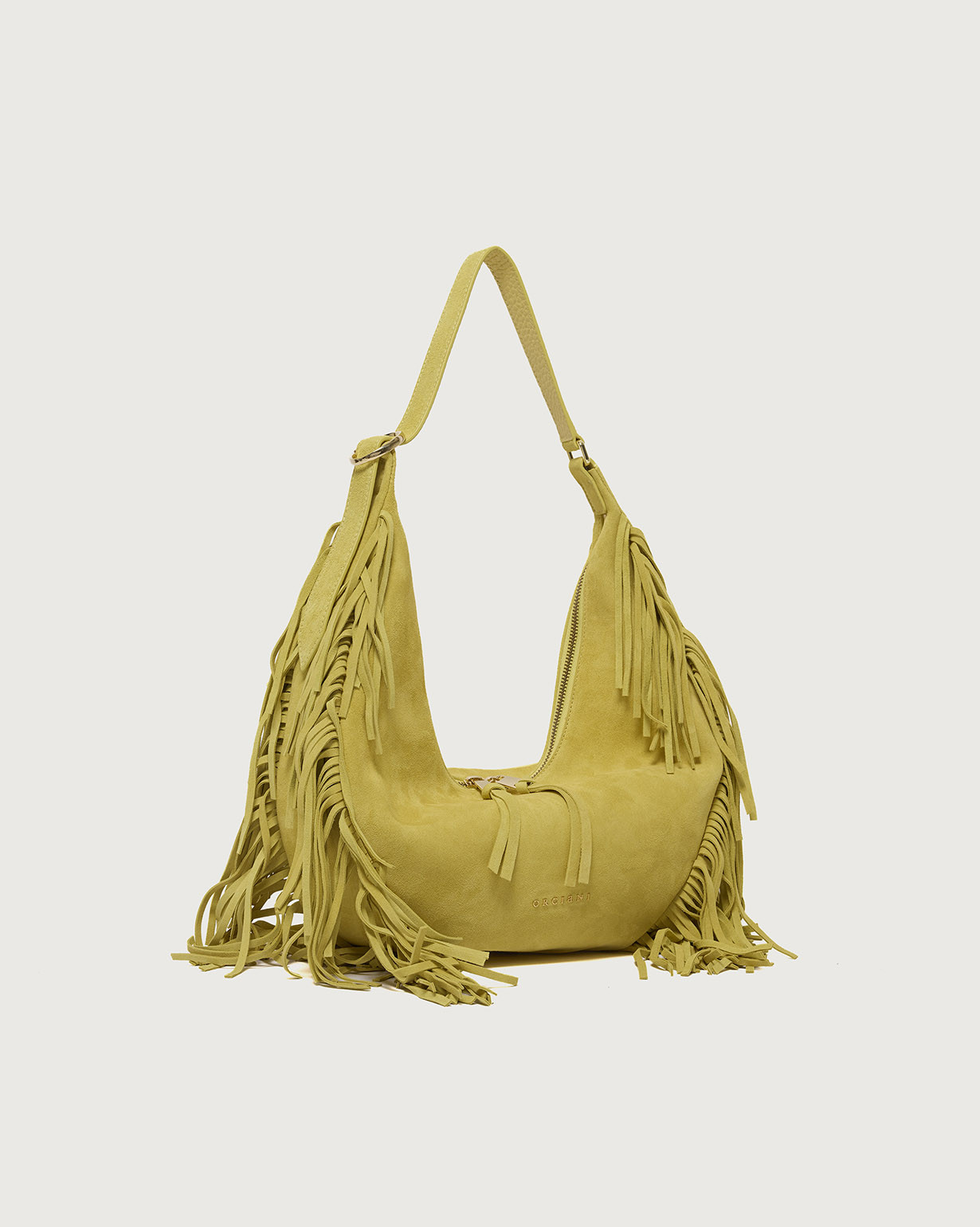 ORCIANI Isola Peach Fringe Small suede leather shoulder bag