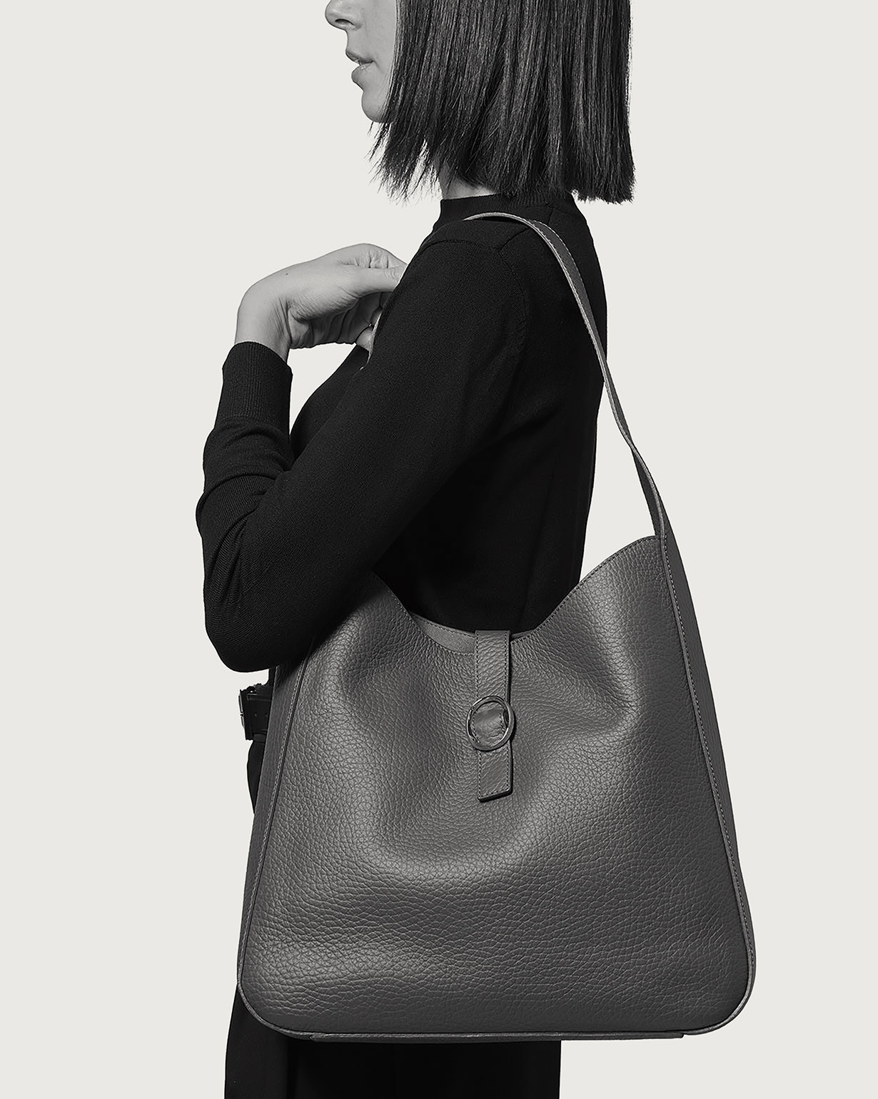 ORCIANI Gea Soft grained leather shoulder bag. , color Navy