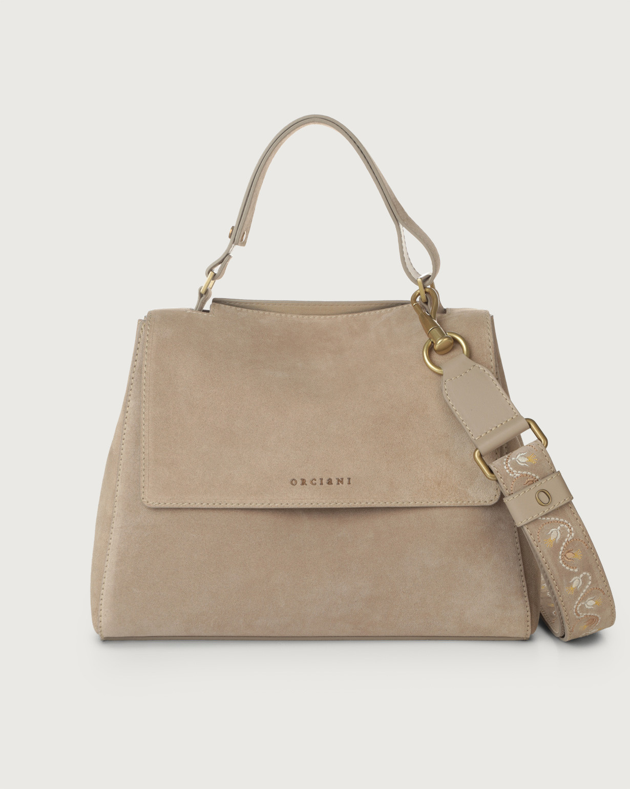 Sveva Naif White Medium suede handbag with strap