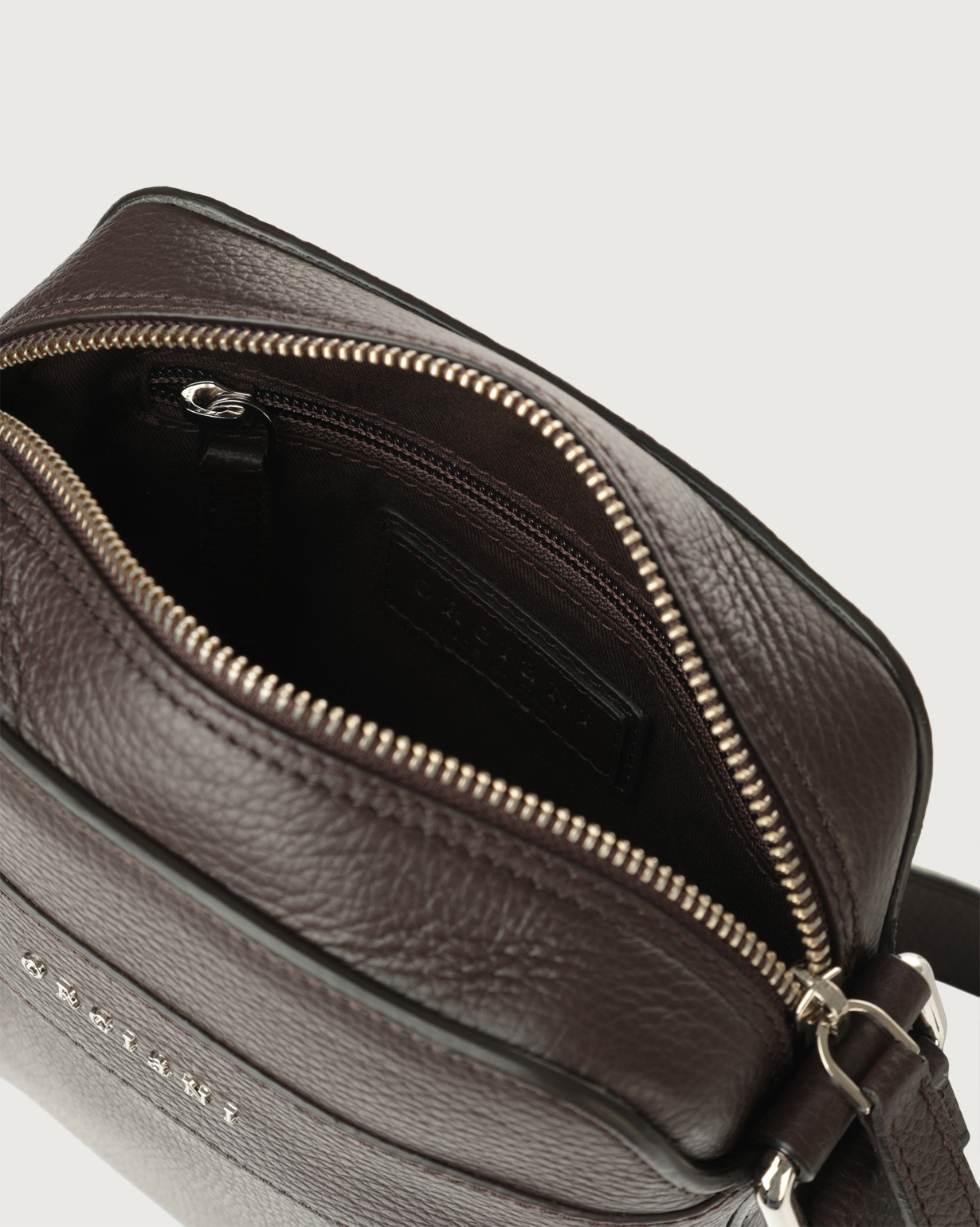 ORCIANI Micron leather mini messenger bag. , color Ebony
