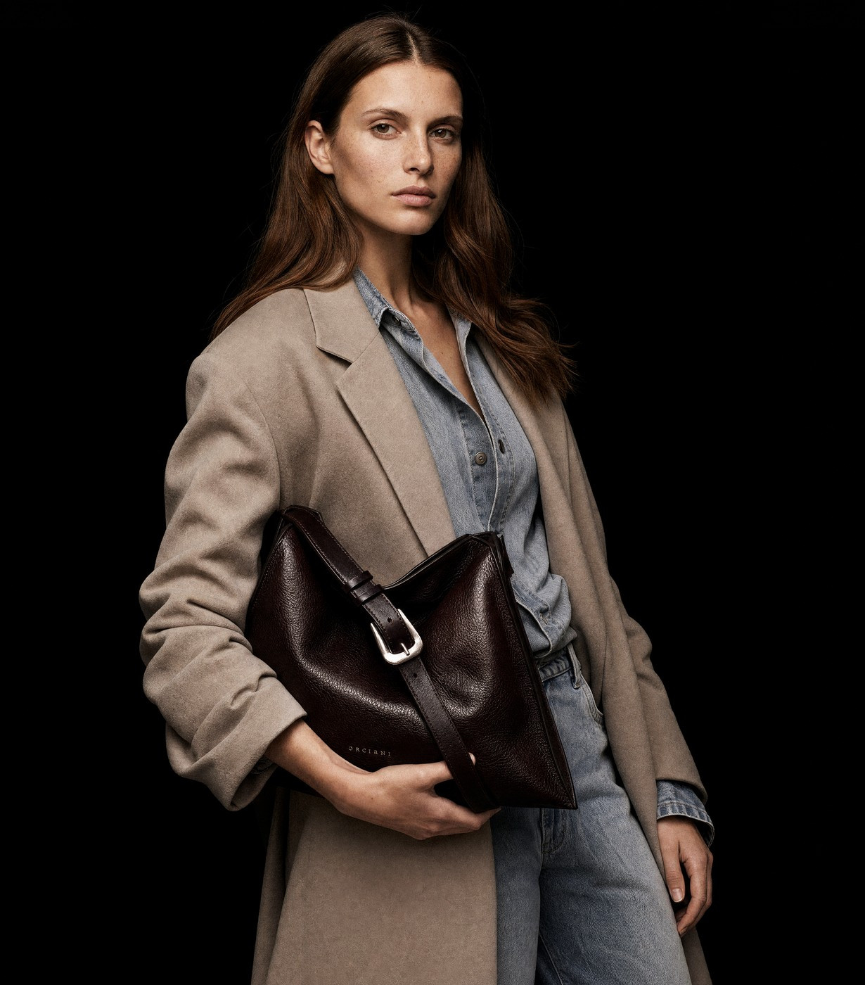 ORCIANI Trinity Lagoon Midi leather shoulder bag. , color Dark brown