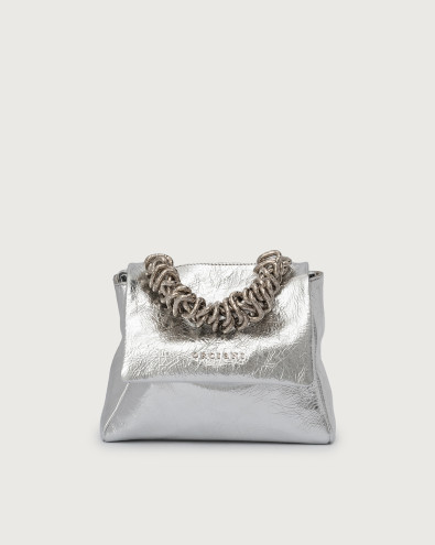 Sveva Metal Mini cracked leather handbag with strap