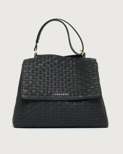 Sveva Chevrette Woven Midi leather shoulder bag with strap