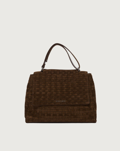 Sveva Peach Woven Midi suede leather shoulder bag with strap