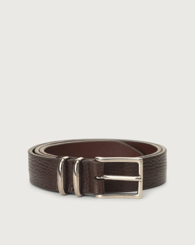 Grit leather belt with double metal loop