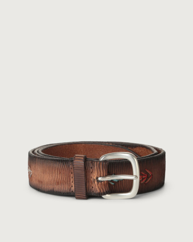 Blade embroidered leather belt