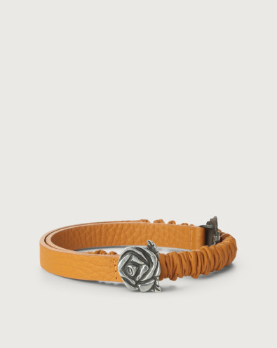 Soft leather stretch belt with interlocking rose motif buckle 1,5 cm